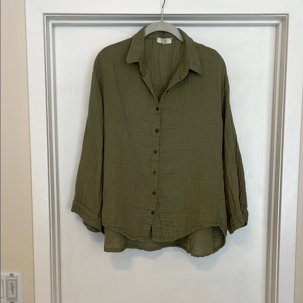Olive Green Gauze Button-Up Shirt